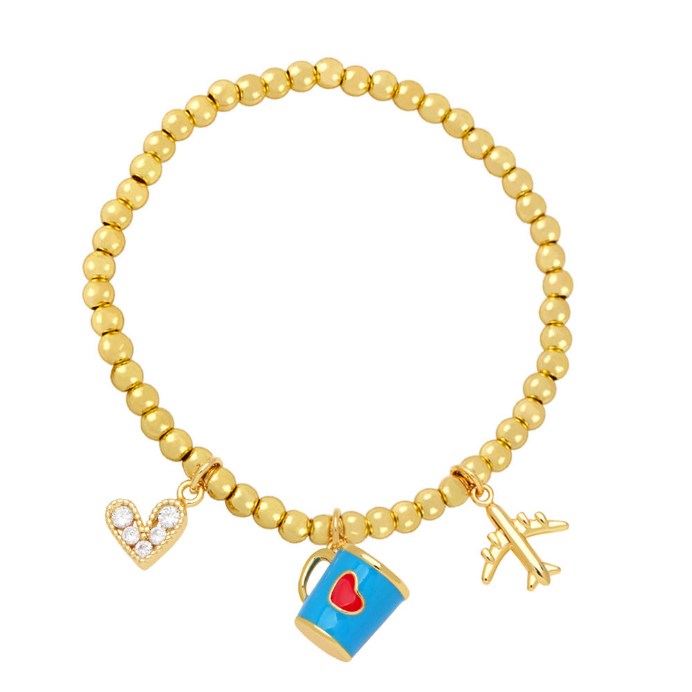 Wholesale Cute Niche Airplane Love Cup Pendant Beaded Bracelet
