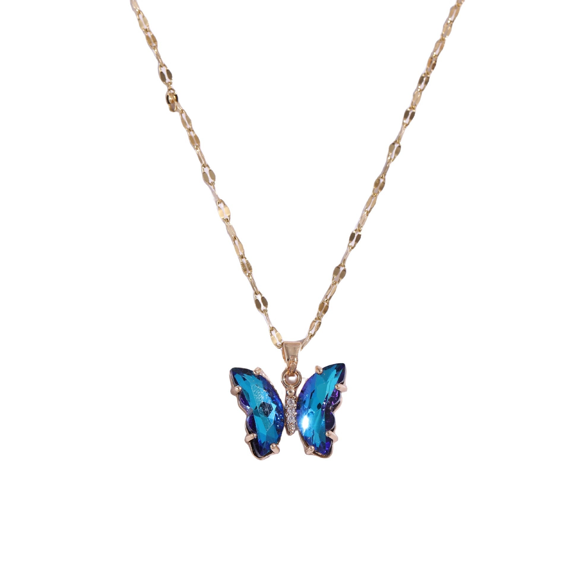 Wholesale Micropaved Zirconia Gradient Colorful Butterfly Necklace