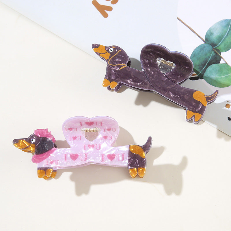 Wholesale Dachshund Shape PVC Hair Clip For Women Spray Painted Cute Hair Accessory