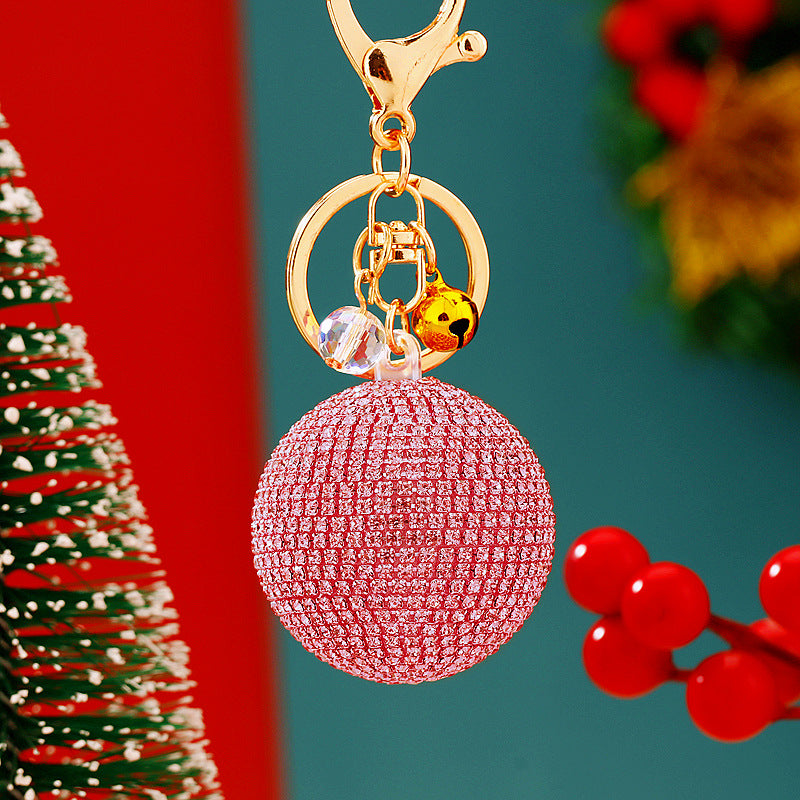 Wholesale Diamond Colorful Round Car Keychain Metal Cute Women's Bag Christmas Keychain