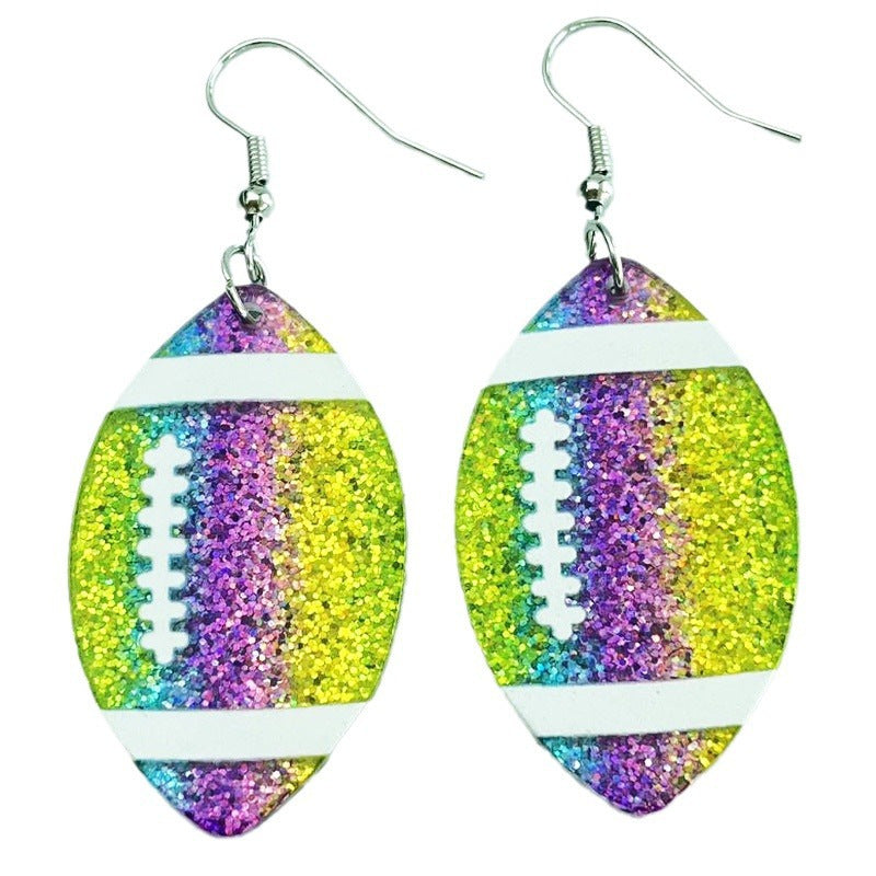 Wholesale Rugby football color-blocking shiny acrylic earrings