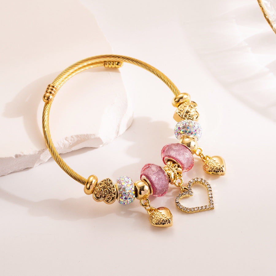 Wholesale Diamond encrusted crystal heart-shaped pendant bracelet