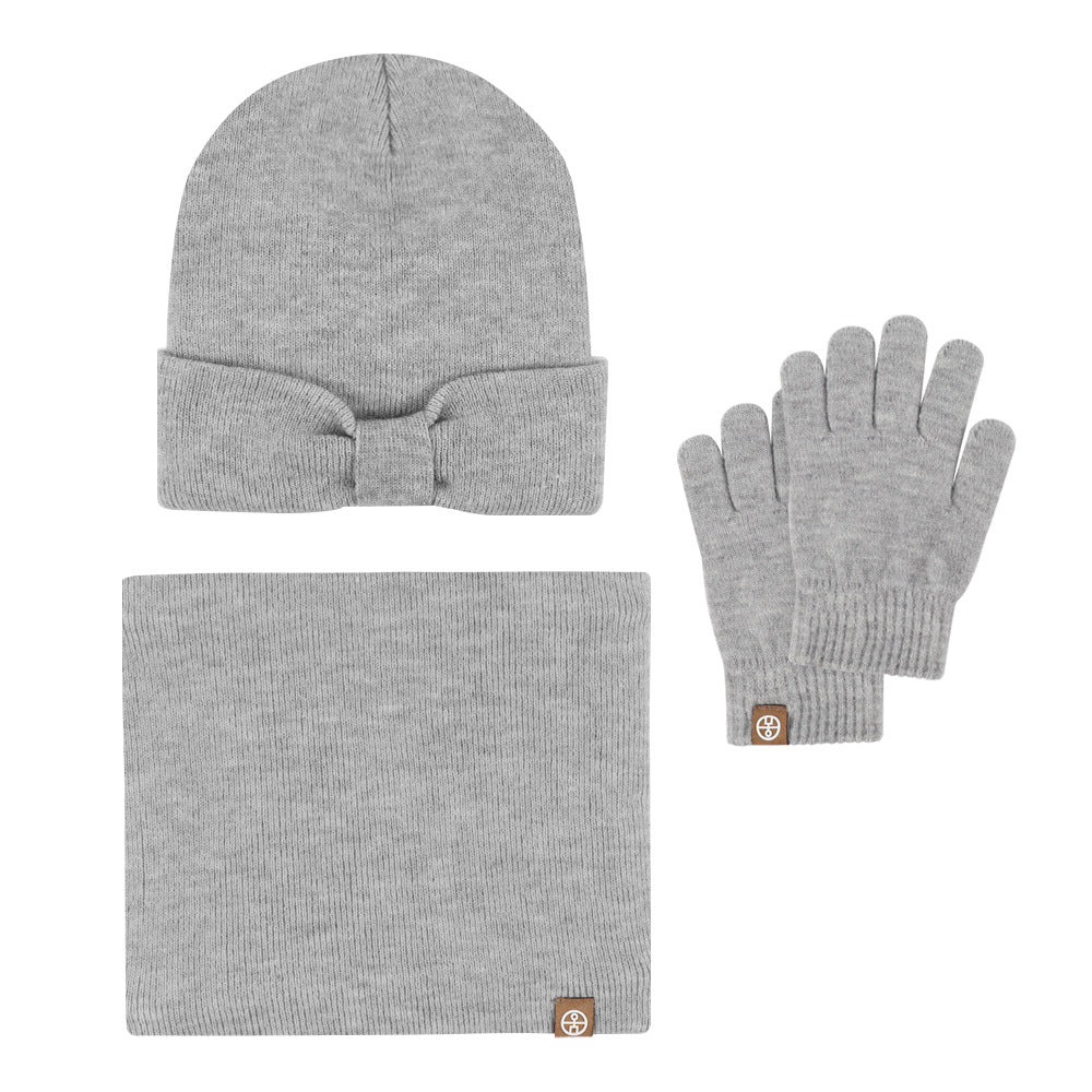 Wholesale Children's Hat Bow Baby Hat Scarf Gloves Set