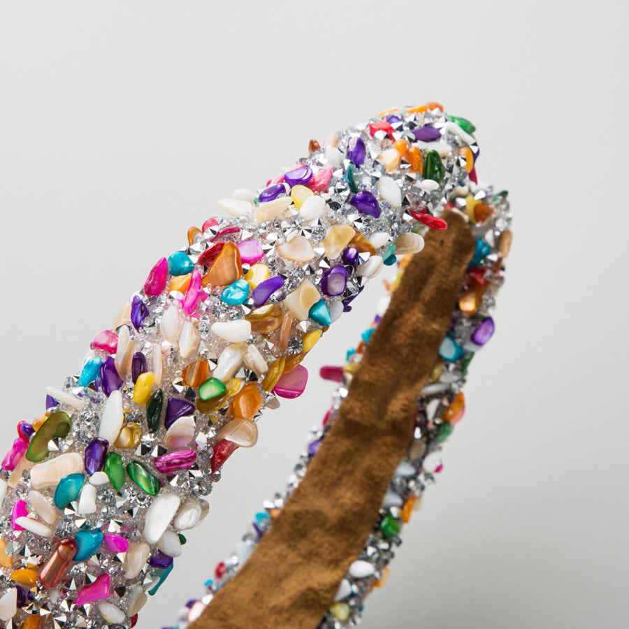 Wholesale exaggerated colorful crystal candy sponge wide brim headband