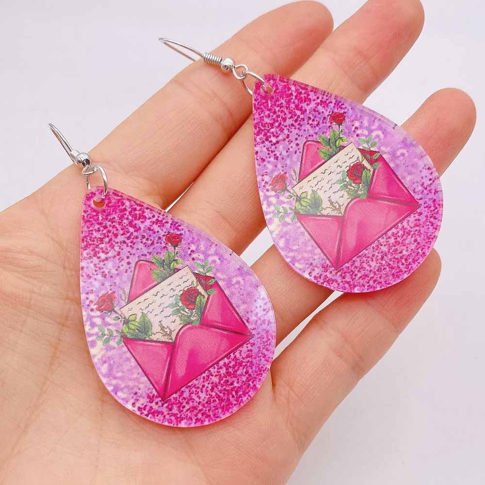 Wholesale Valentine's Day West Highland Cow Rainbow Acrylic Pink Envelope Love Balloon Earrings