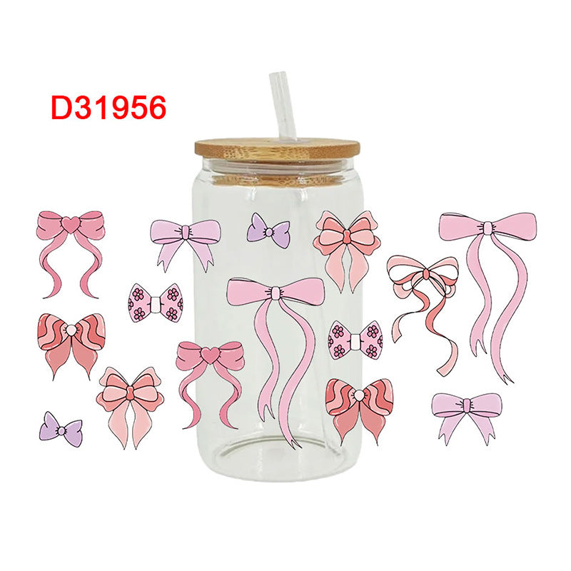 Wholesale pink bow  16oz Cup UV DTF Wraps