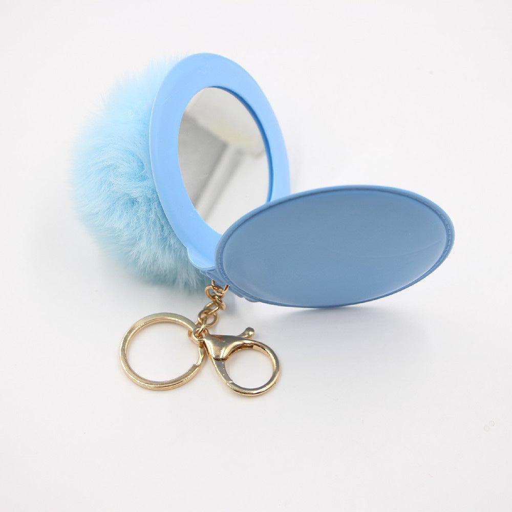 Wholesale Creative Light Gray Leather Pom Pom Mirror Keychain Bag Charm Car Key Accessory For Women Party Gift