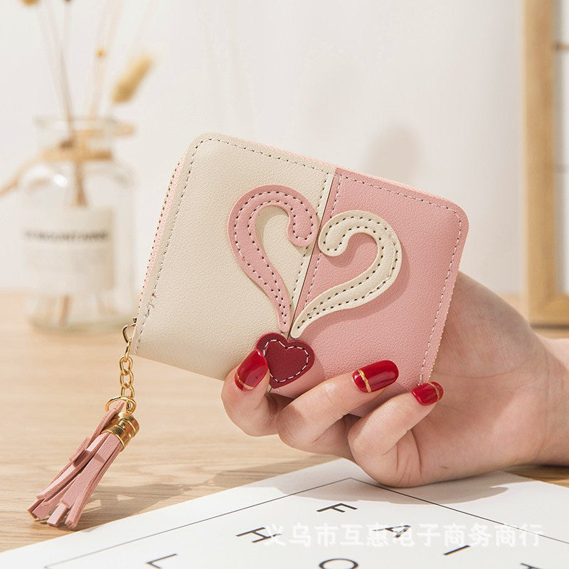 Wholesale Love Mini Contrast Color Tassel Wallet