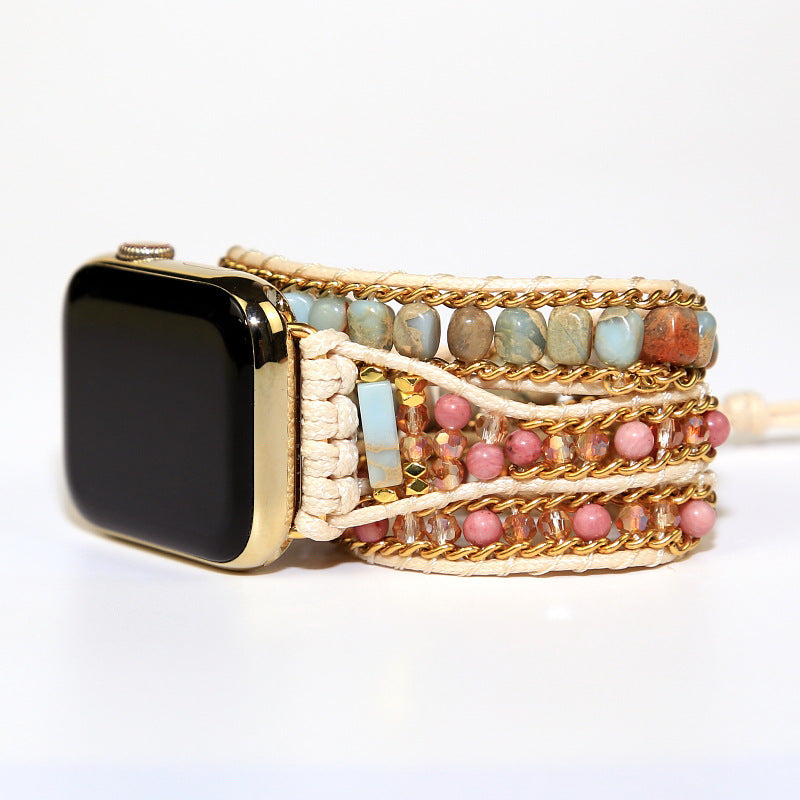 卸売寿山石混合多層ヴィンテージチェーン樹脂織ブレスレット