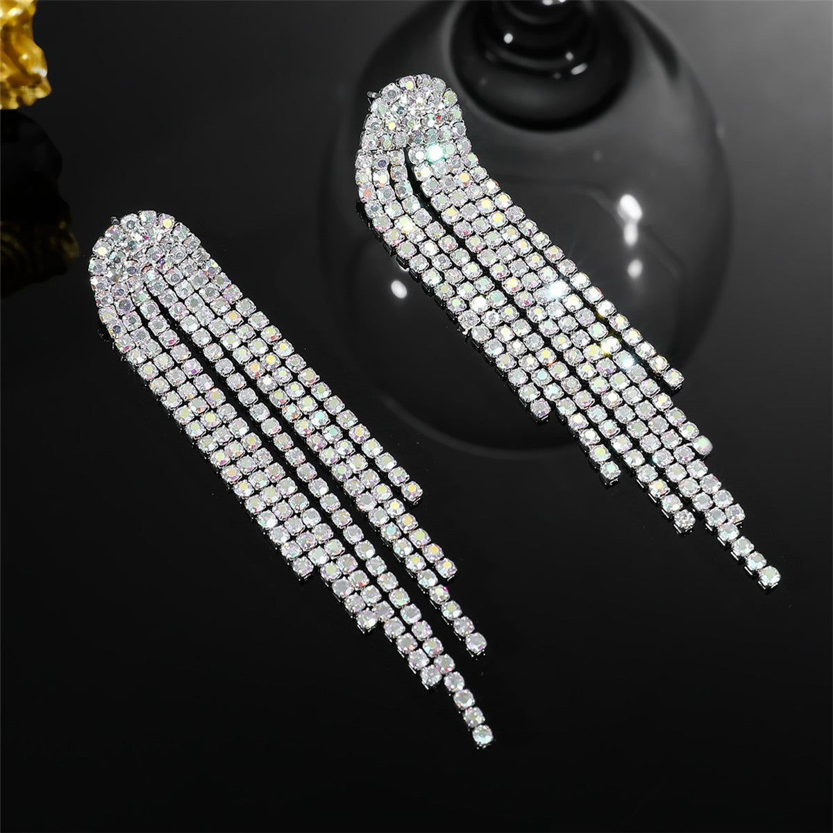 Wholesale AB Rhinestone Long Tassel Earrings