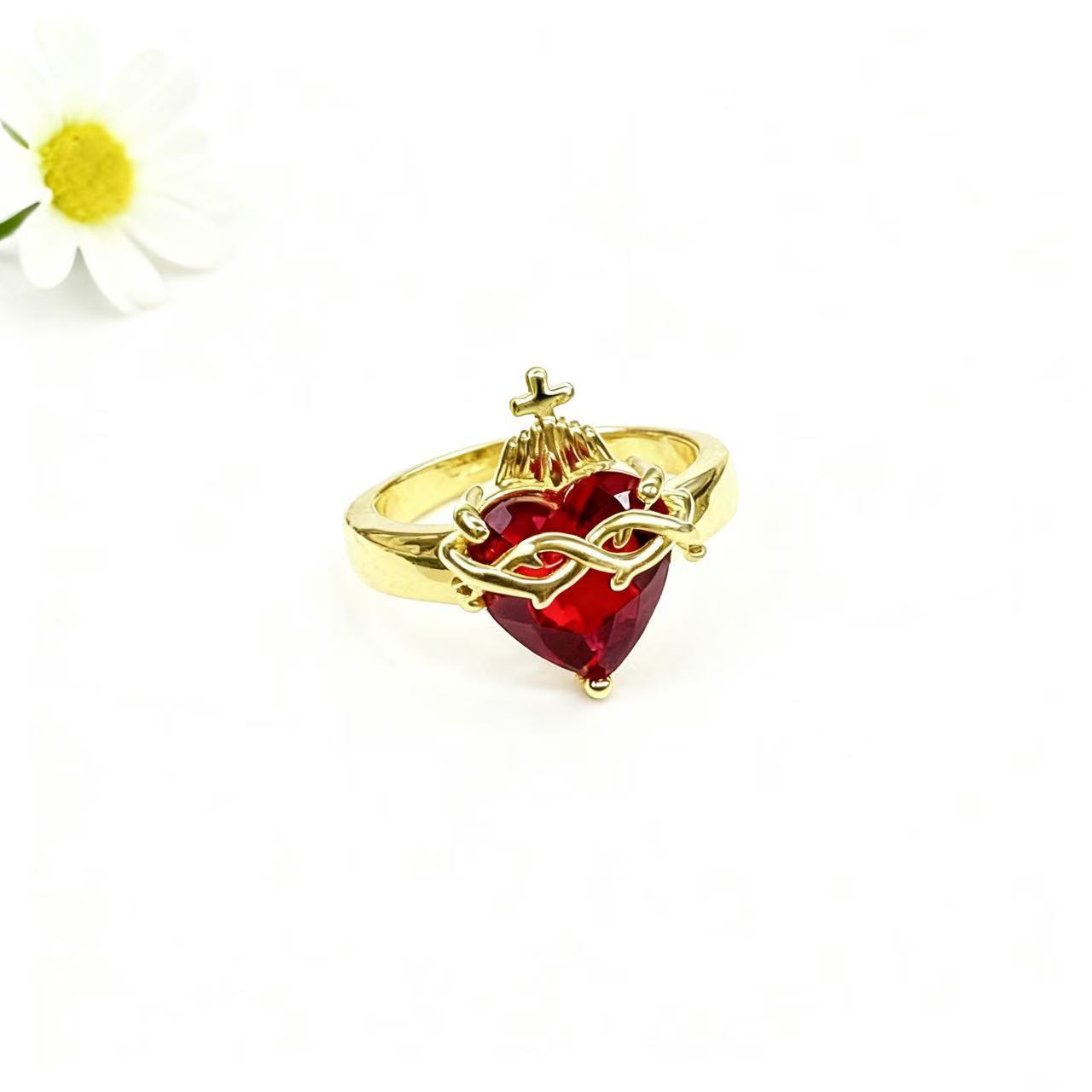 Wholesale Red Crown Heart Zircon Open  Charm   Ring