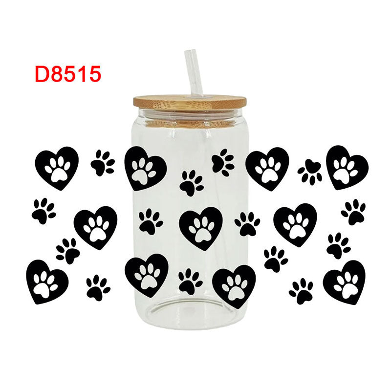 Wholesale Cat and dog paw print bones  16oz Cup UV DTF Wraps