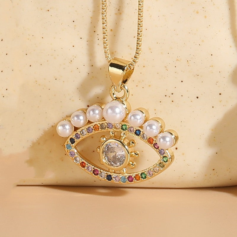 Wholesale Life Tree Demon Eye Zircon Pearl Pendant Copper Necklace