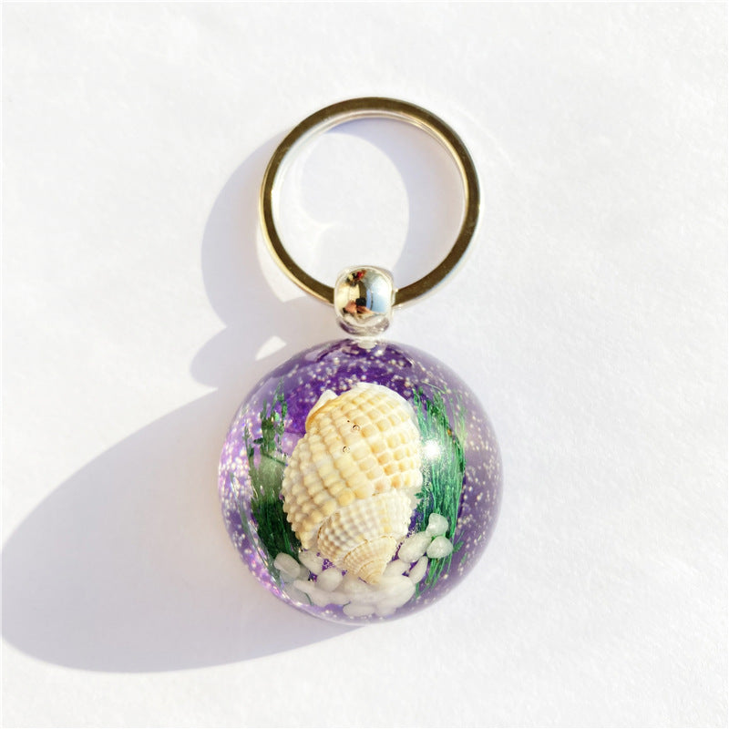 Wholesale 6pcs Resin Glue Natural Conch Keychain