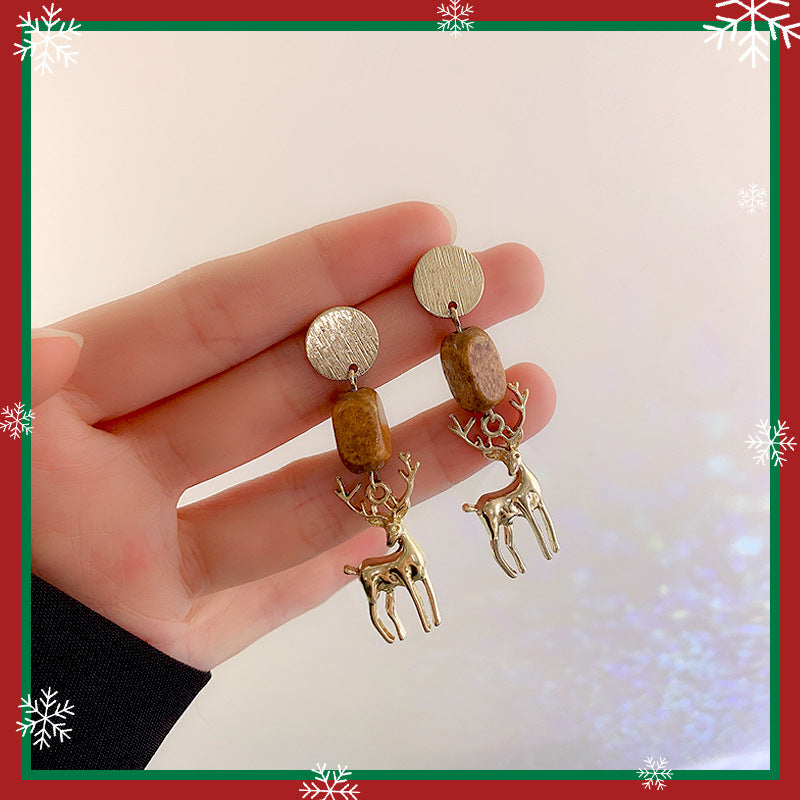 Wholesale Christmas Silver Needle Studded Diamond Oil Drip Asymmetric Tassel Earrings