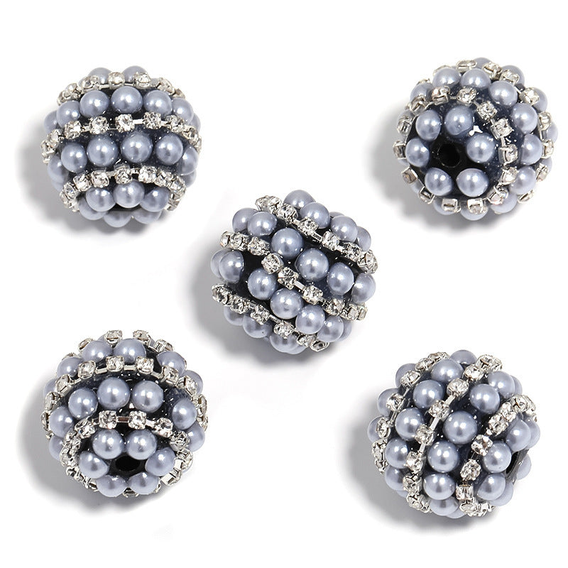 Wholesale 5pcs Candy-colored pearl rhinestone ball with straight hole