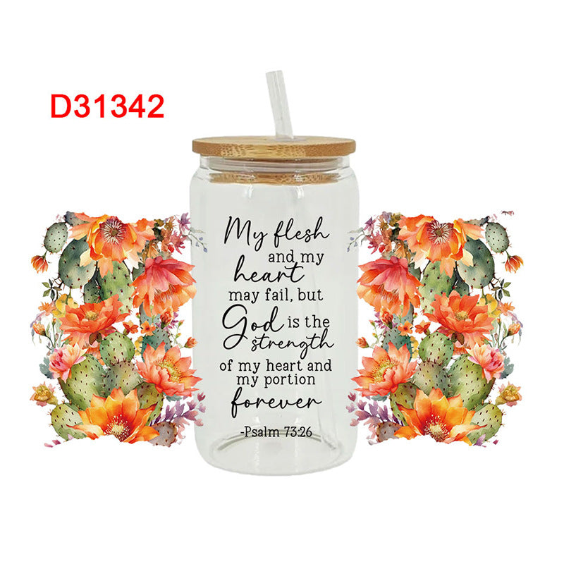 Wholesale Beautiful colorful flowers  16oz Cup UV DTF Wraps