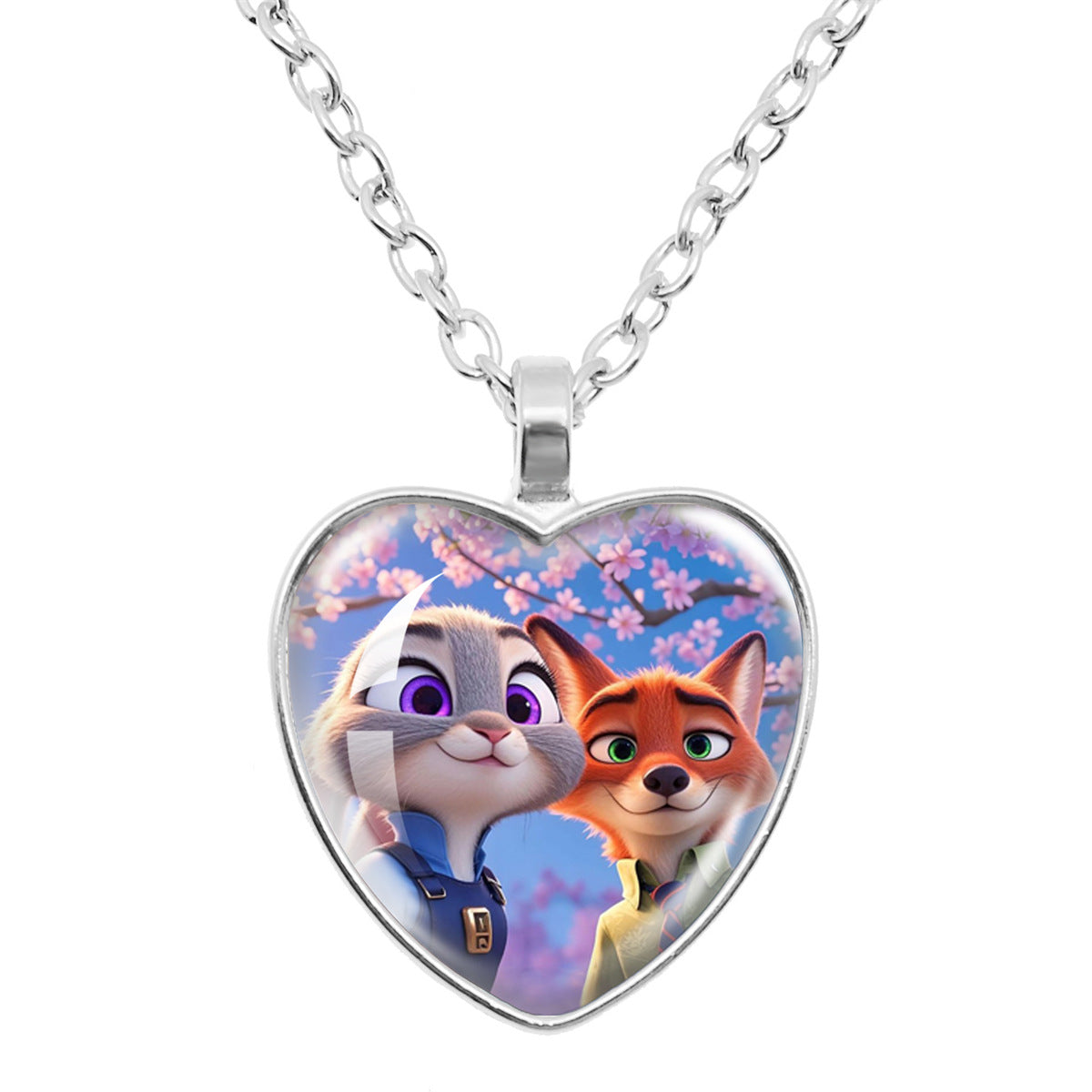 Wholesale Cartoon Fox Cute Rabbit Time Gem Heart Necklace OLY Exclusive