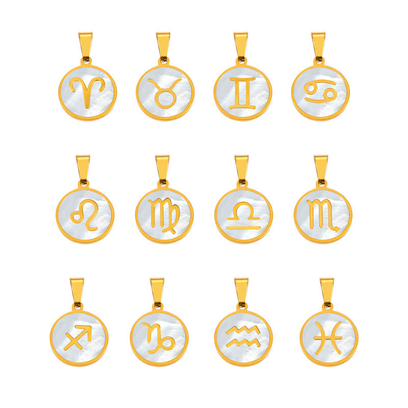 Wholesale Constellation round pendant titanium steel 18K gold temperament shell jewelry