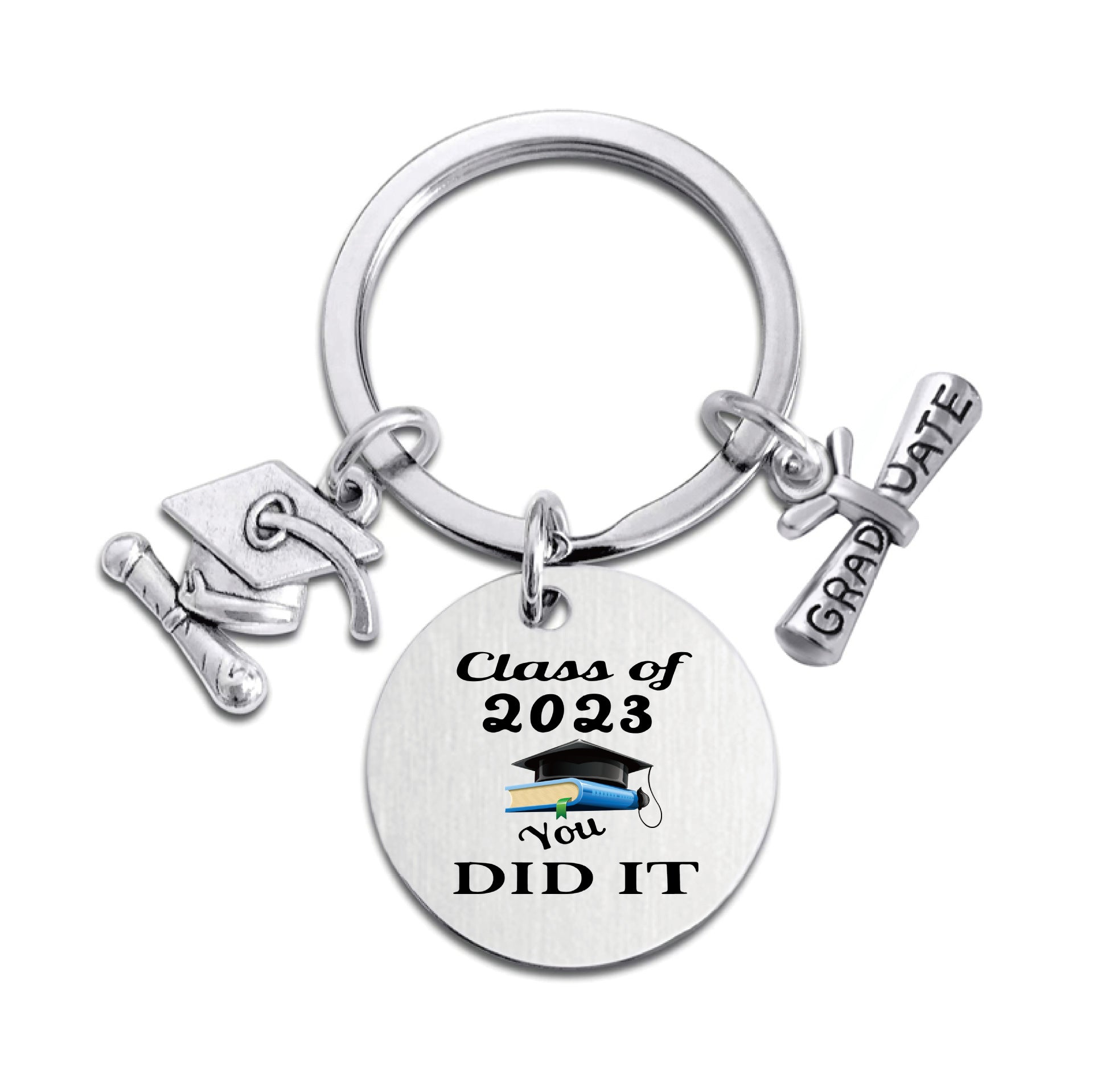Wholesale Stainless Steel Round 2023 Graduation Gift Metal Keychains