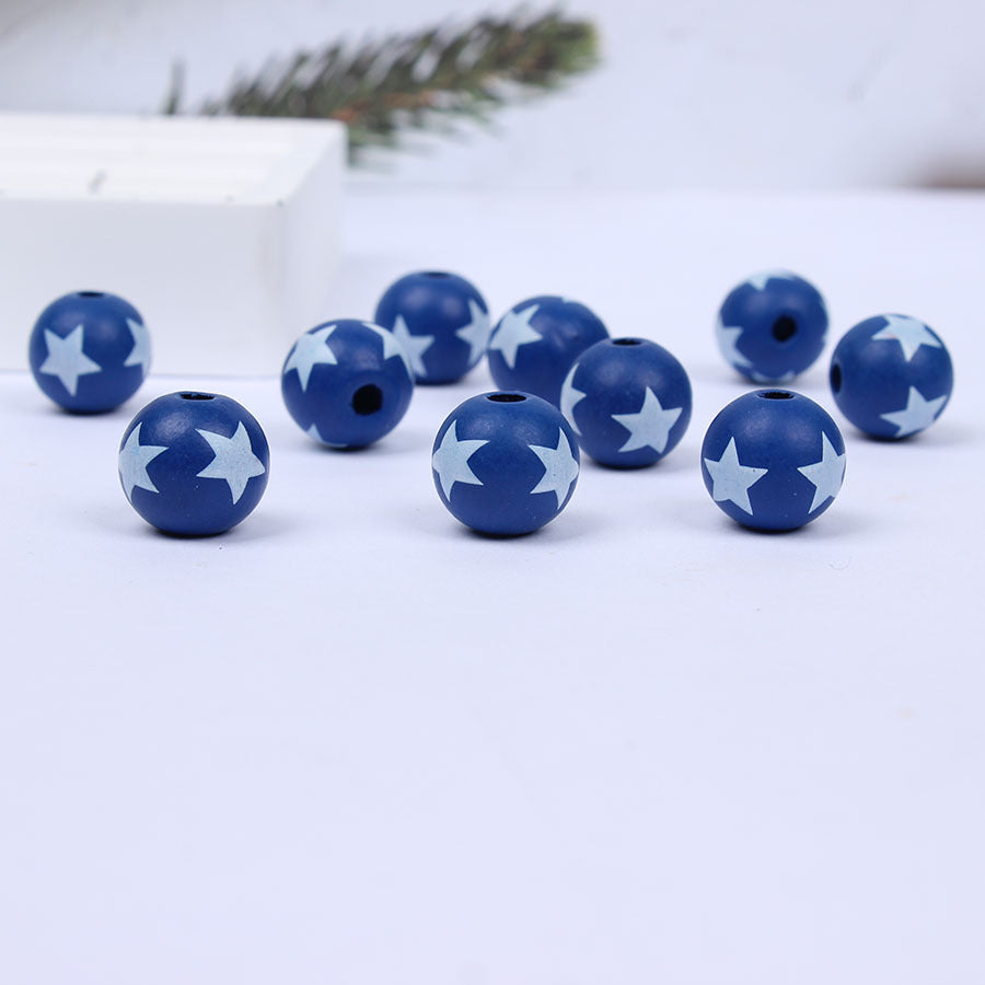 Wholesale 20pcs Five-pointed Star American Independence Day Colorful Wooden Beads