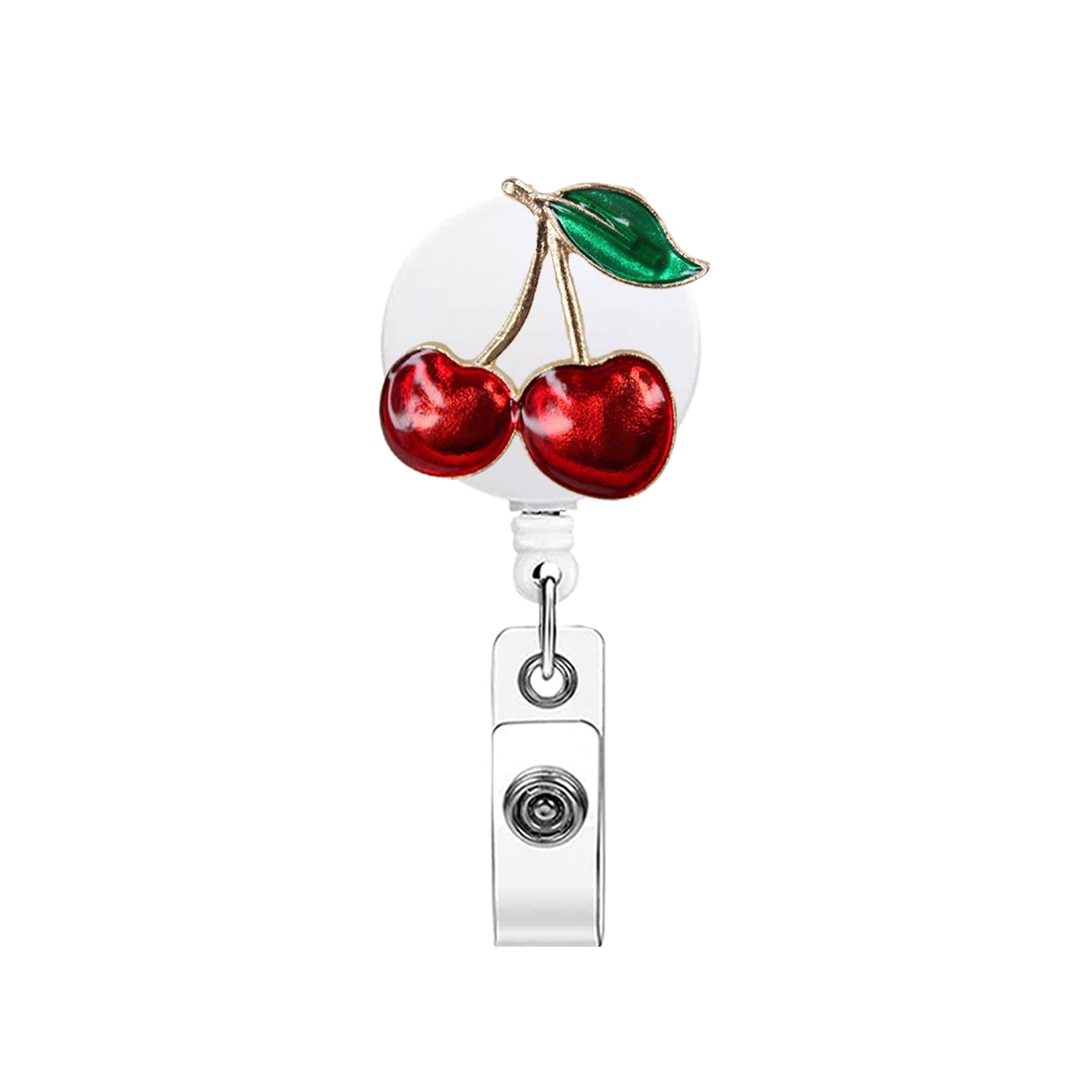 Wholesale Rhinestone Cherry Metal Retractable Rotatable Badge Reel