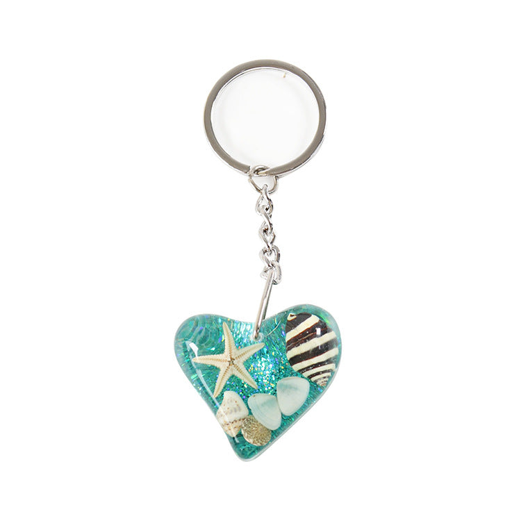 Wholesale 6pcs Creative Handmade Heart-shaped Shell Conch Glue Metal Keychain