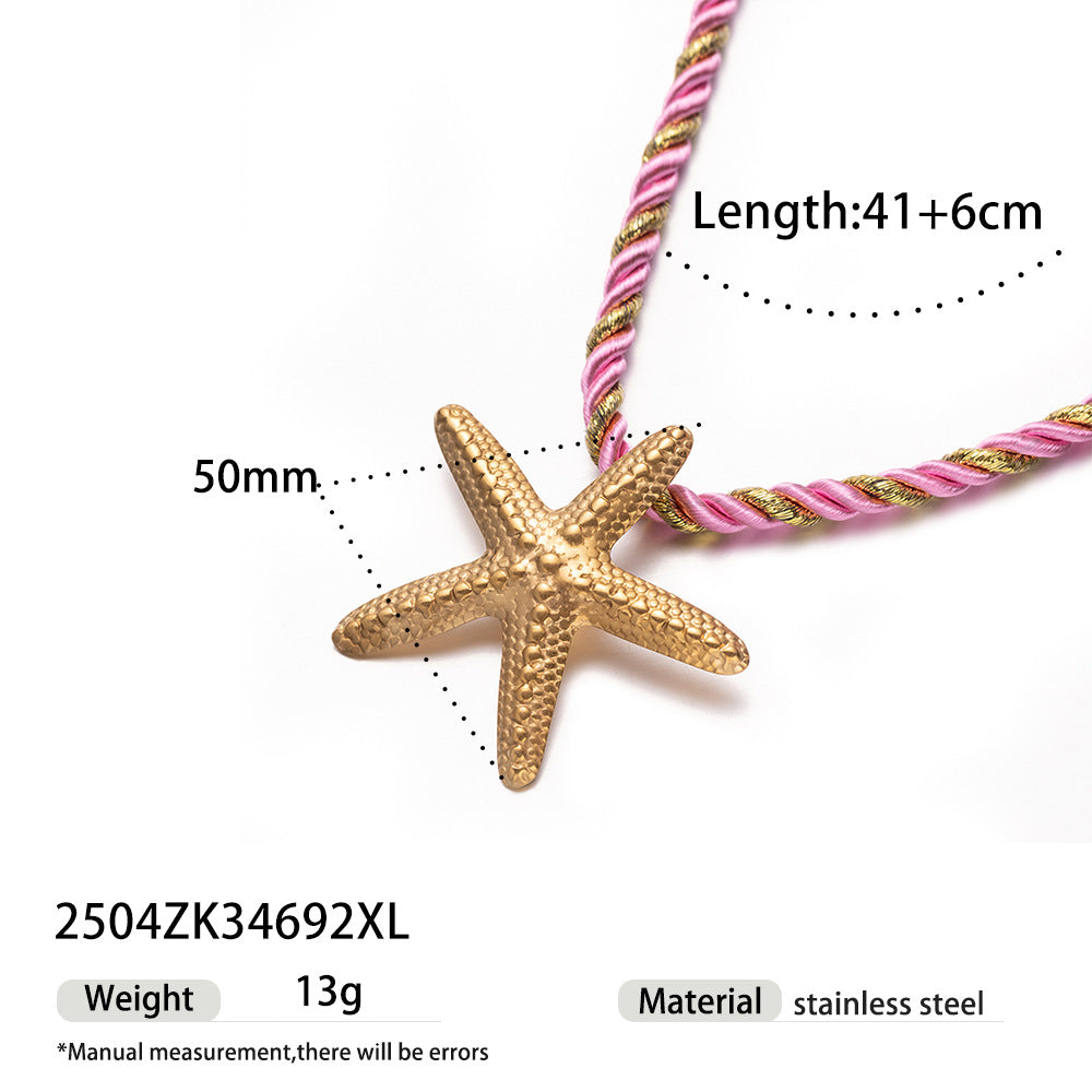 Wholesale Tyna European and American Light Luxury 18K Gold Stainless Steel Conch Sea Star Sun Thick Rope Necklace All-match Cross-border Trendy Jewelry