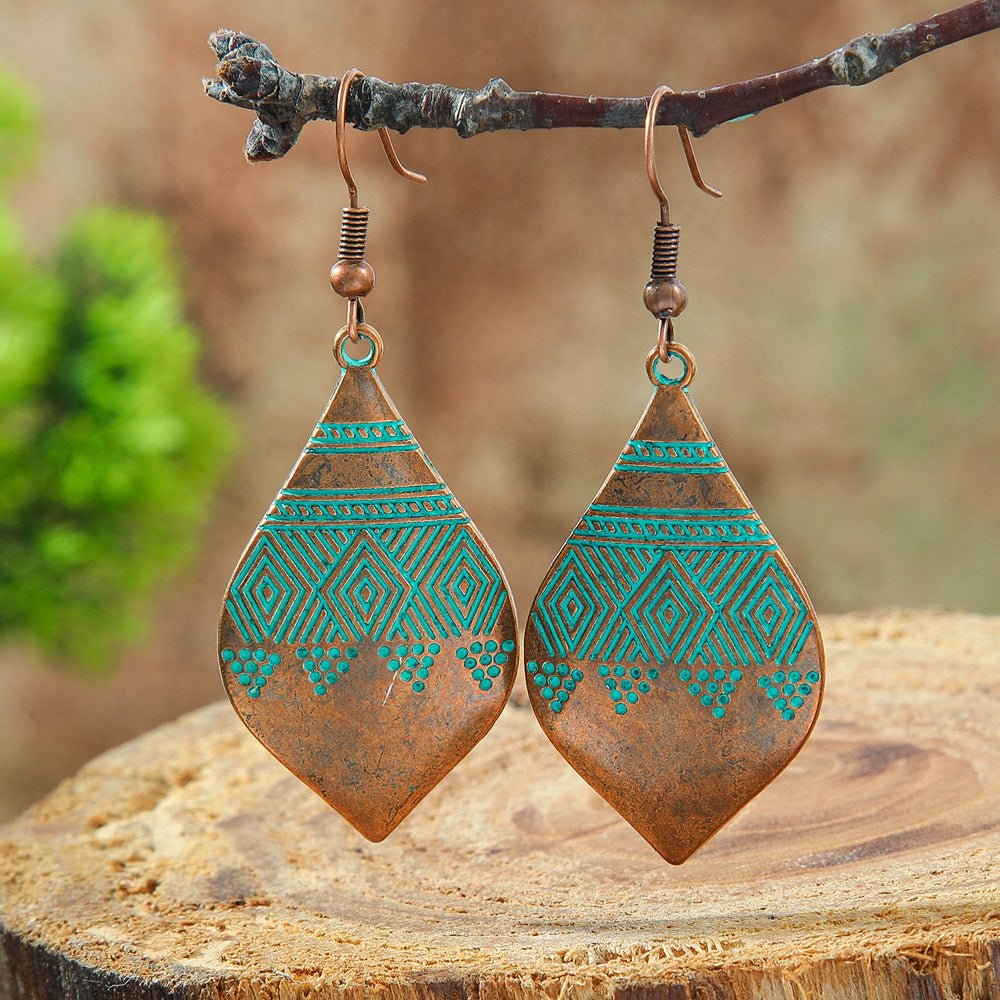 Wholesale Stylish Bohemian Hollow Out Alloy Earrings Retro Geometric Leaves Design Drop Earrings For Women Trendy Fashion Jewelry Accessory