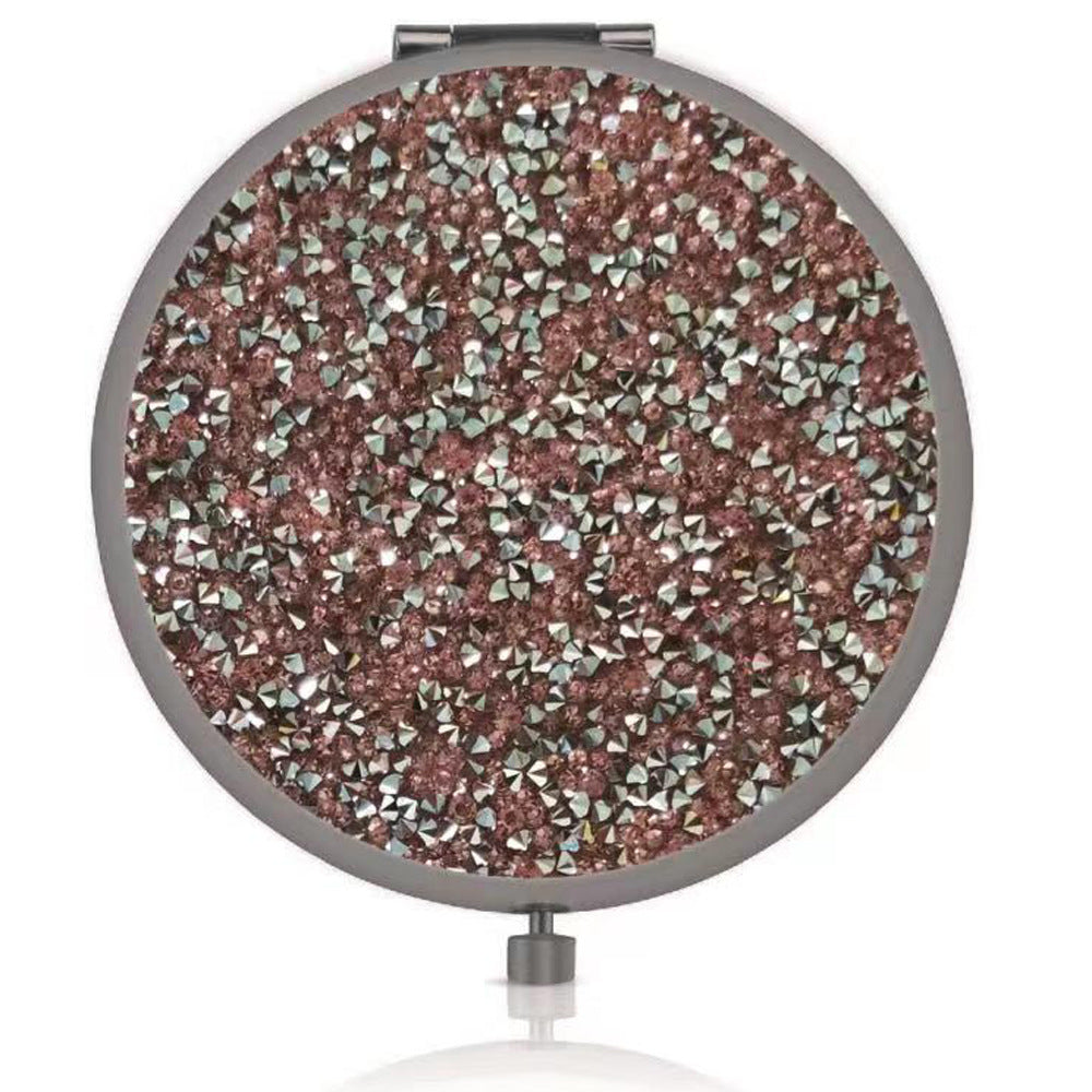 Wholesale Crystal Diamond Patch Circular Double-sided Mini Pocket Aluminum Mirror