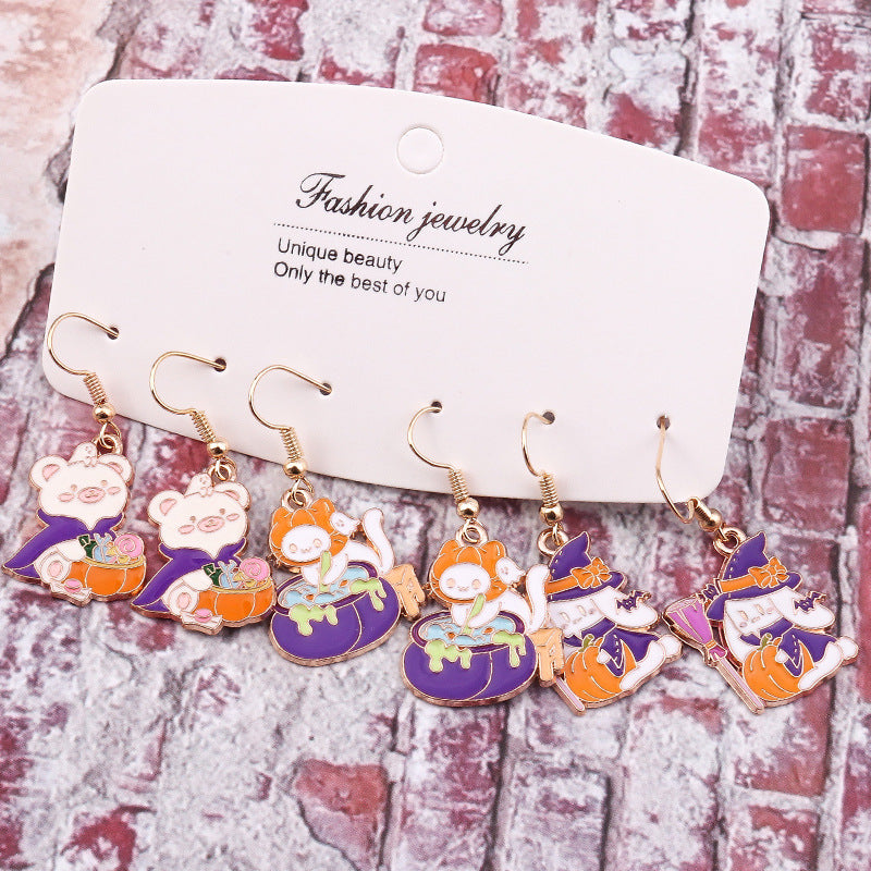 Wholesale Halloween Decorations Ghost Pumpkin Elf Bat Alloy Earrings