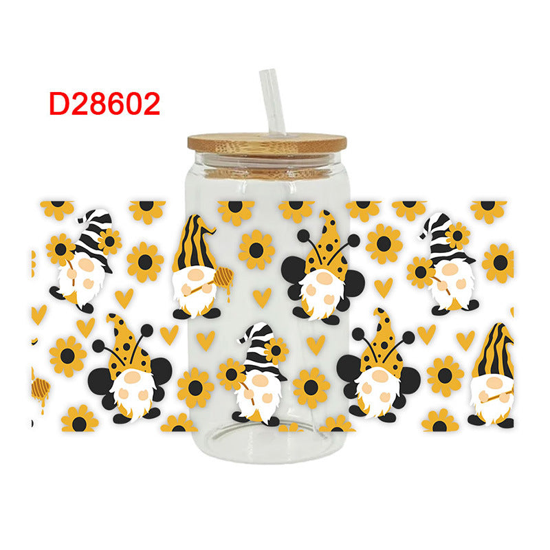 Wholesale Yellow Flower 16oz Cup UV DTF Wraps