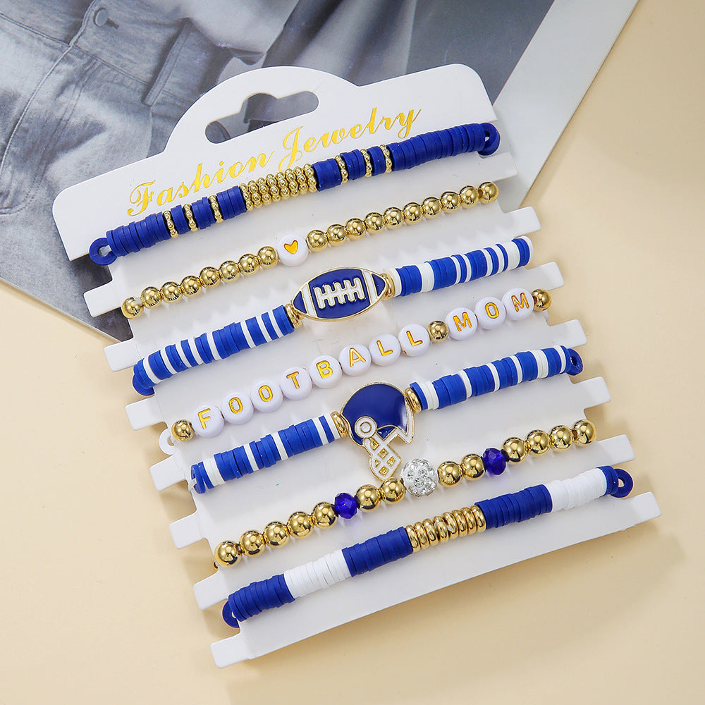 Wholesale Baseball 8-Piece Soft Ceramic Rugby Colorful Multi Strip Stacked Bracelet Set