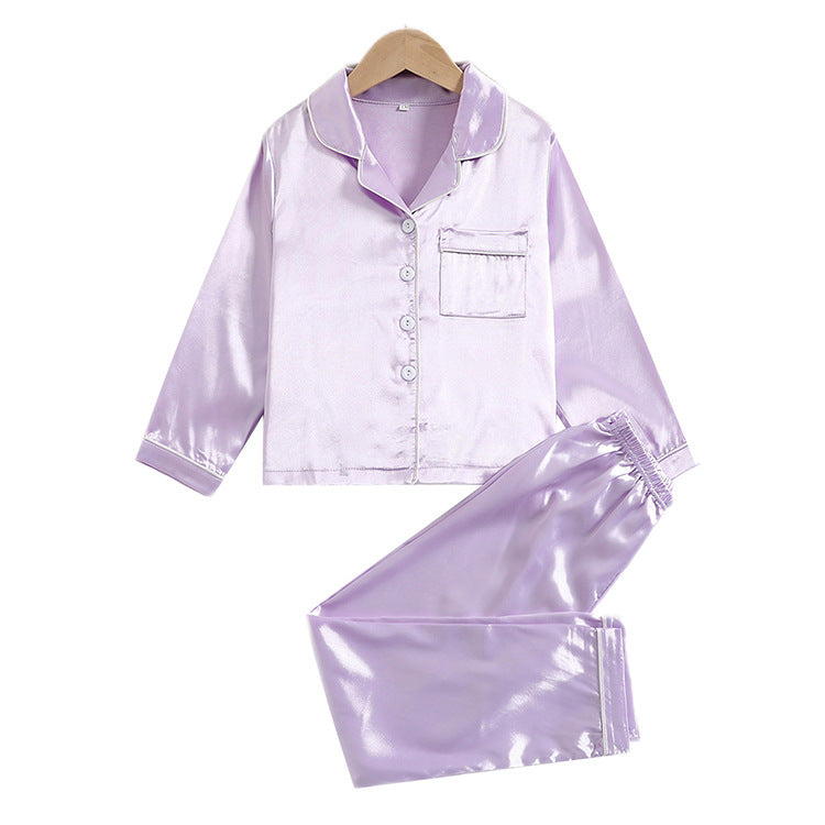 Wholesale Simulation Silk Solid Color Long Sleeved Children's Pajama Sets