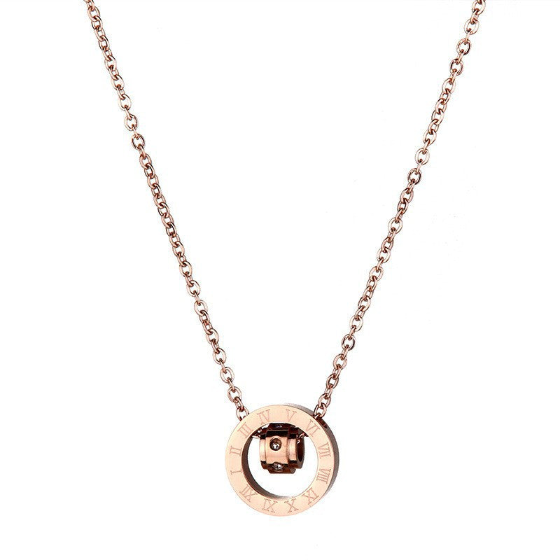 Wholesale  Creative Titanium Steel Rose Gold Plated  Clavicle Chain  Double Ring Necklace