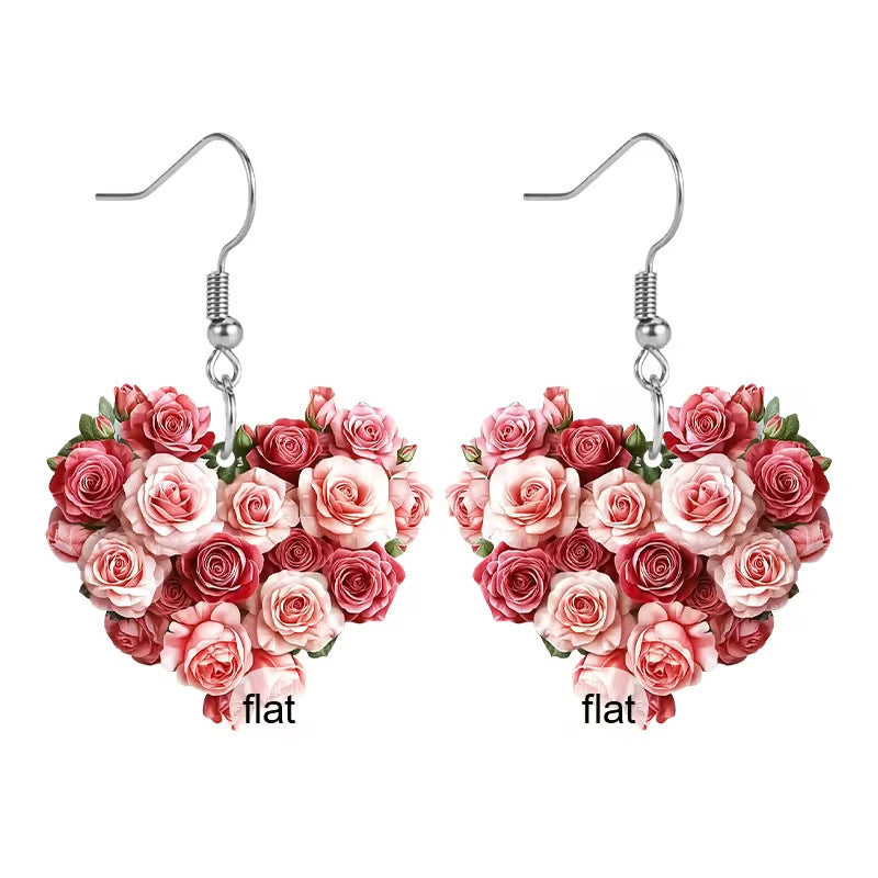 Wholesale Romantic heart shaped rose  Valentine' s Day Earrings