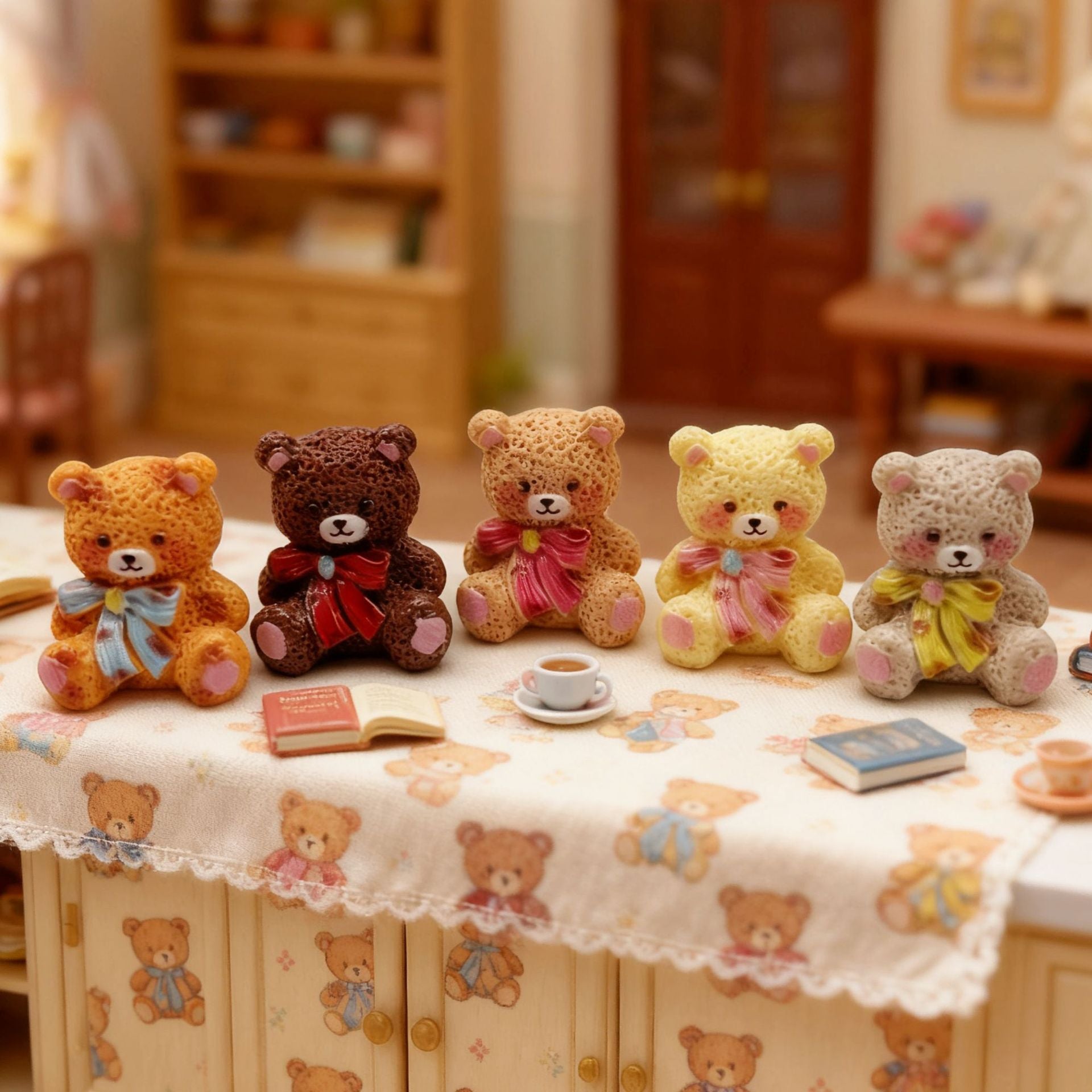 Wholesale 10pcs Cute Bow Bear  Mini Doll Miniature Scene Ornaments  Doll Accessories