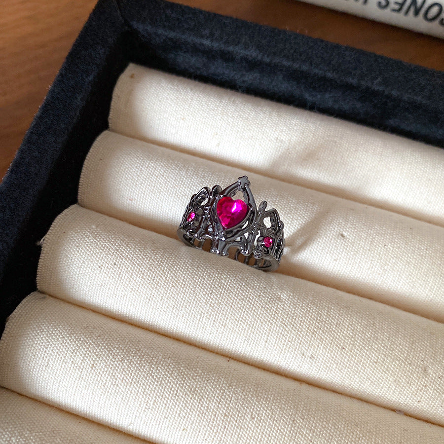 Wholesale Diamond Hollow Heart Crown Gothic Style Open Ring