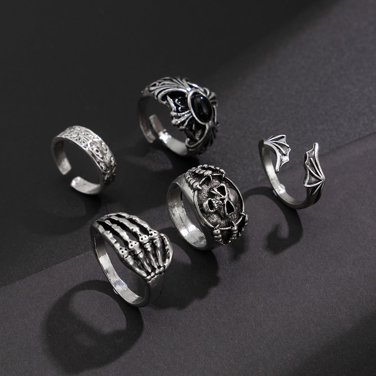 Wholesale  men's Gothic skull gemstone ring hip-hop style