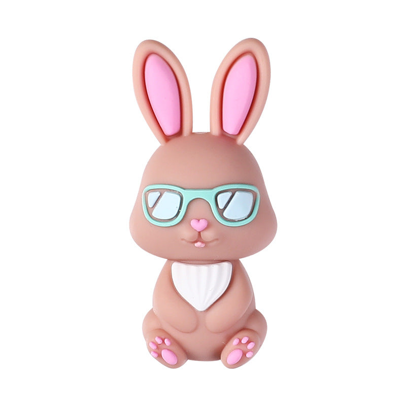 Wholesale 20pcs Easter Bunny 3D Silicone Beads Girl Handmade Jewelry Cartoon Glue Loose Beads