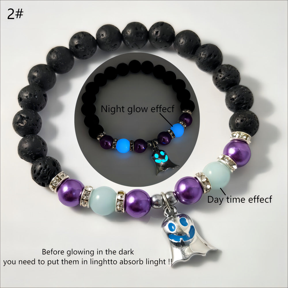 Wholesale  Glow-in-the-Dark Little Ghost Natural Volcanic Stone Ghost Bracelet