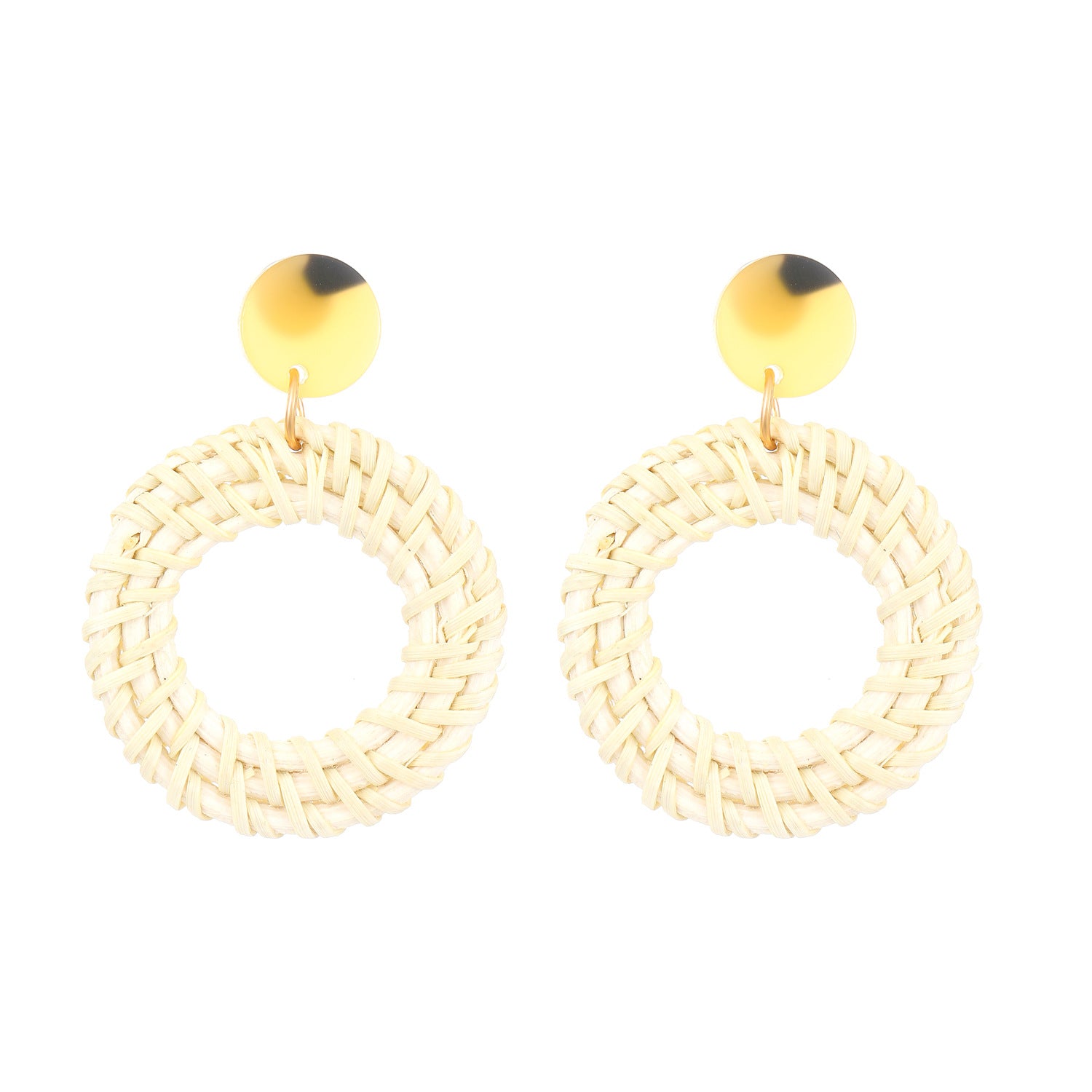 Wholesale Trendy Summer Vacation Hand Knit Raffia Flower Earrings For Women Golden Yellow Fashion Accessory Resale Gift