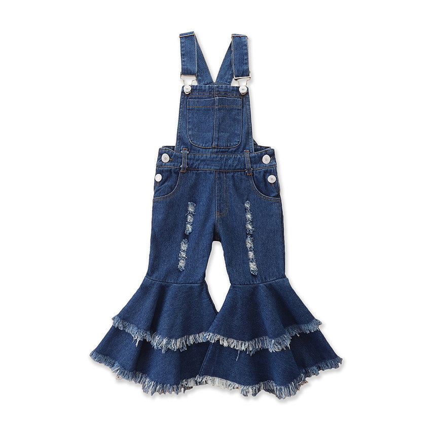 Wholesale Polyester Children's Fashion Suspender Denim Flare Pants