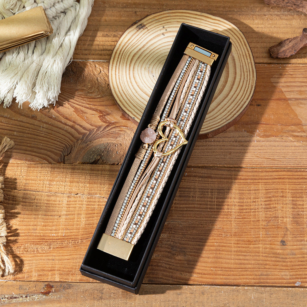 Wholesale Bohemian Love Weaving Diamond Set Bracelet Layered Bracelet Set