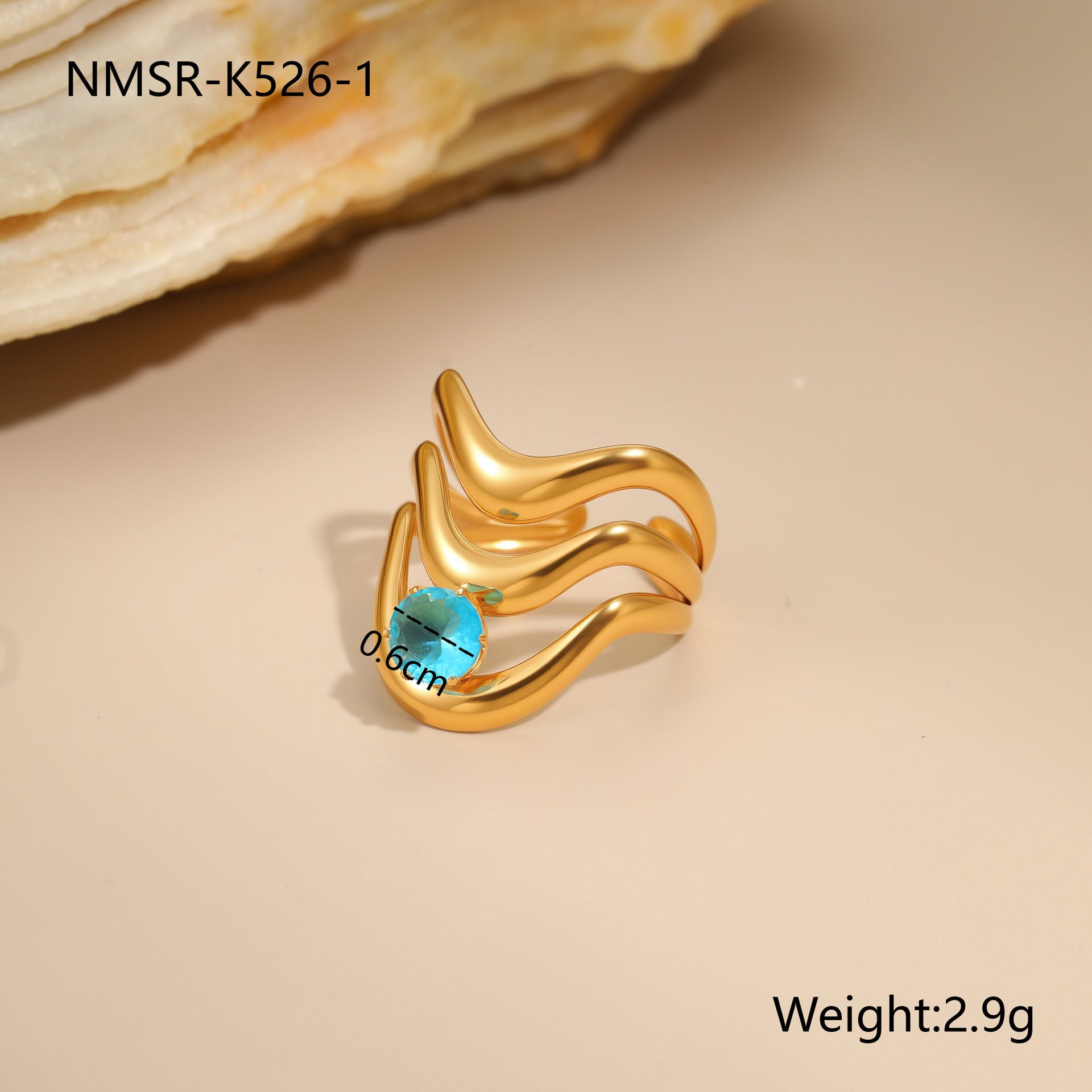 Wholesale Hollow irregular blue zircon stainless steel ring gold-plated ring