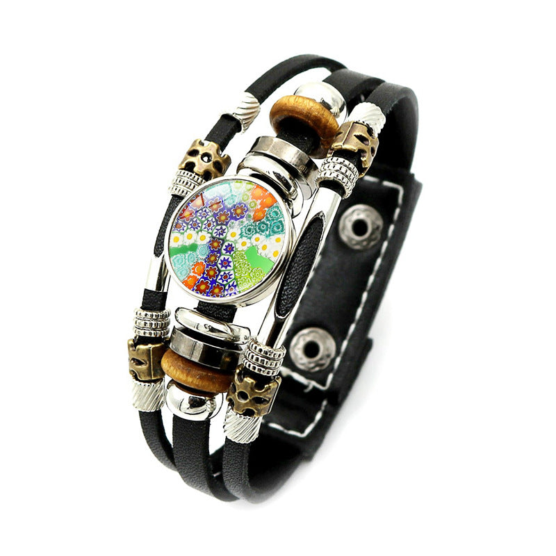 Wholesale Colorful Murano Snap Beaded Leather Bracelet