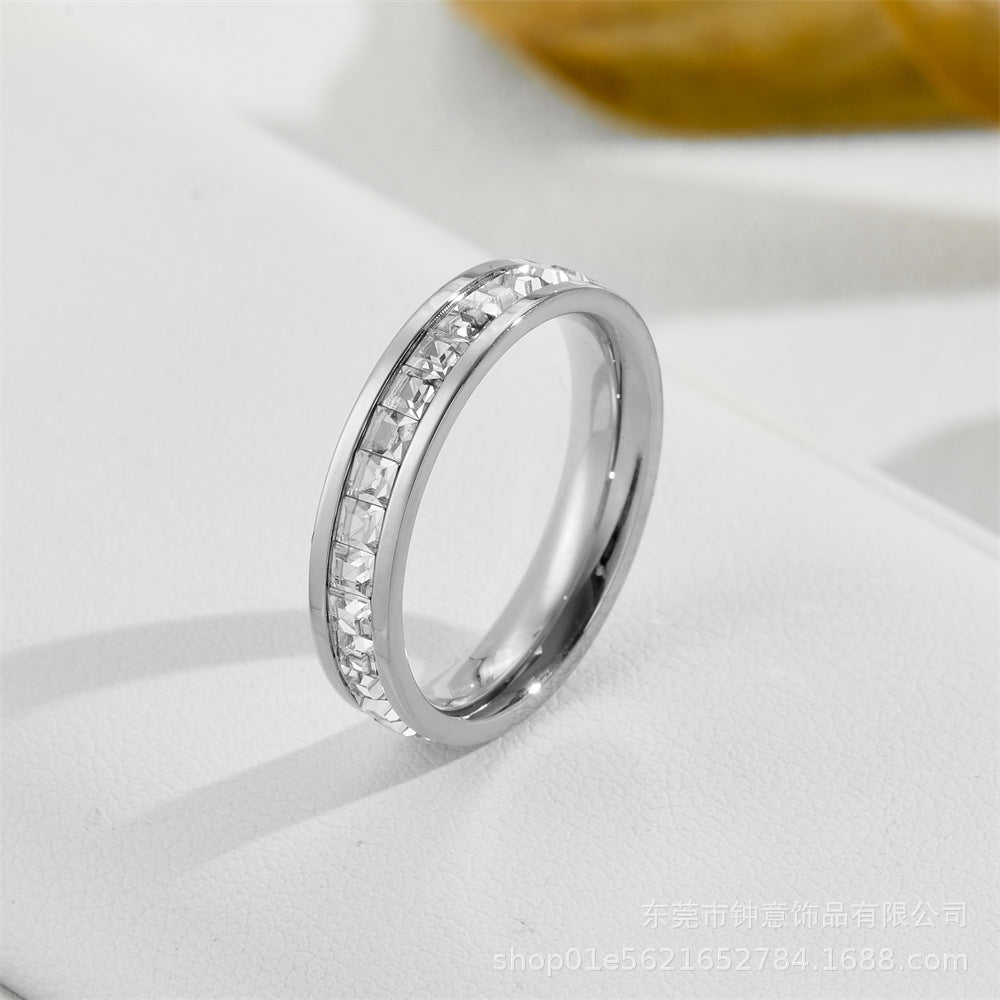 Wholesale Titanium Steel Double Row Diamonds Full of Stars Fashion Personality Trend Niche Design Exquisite Rings