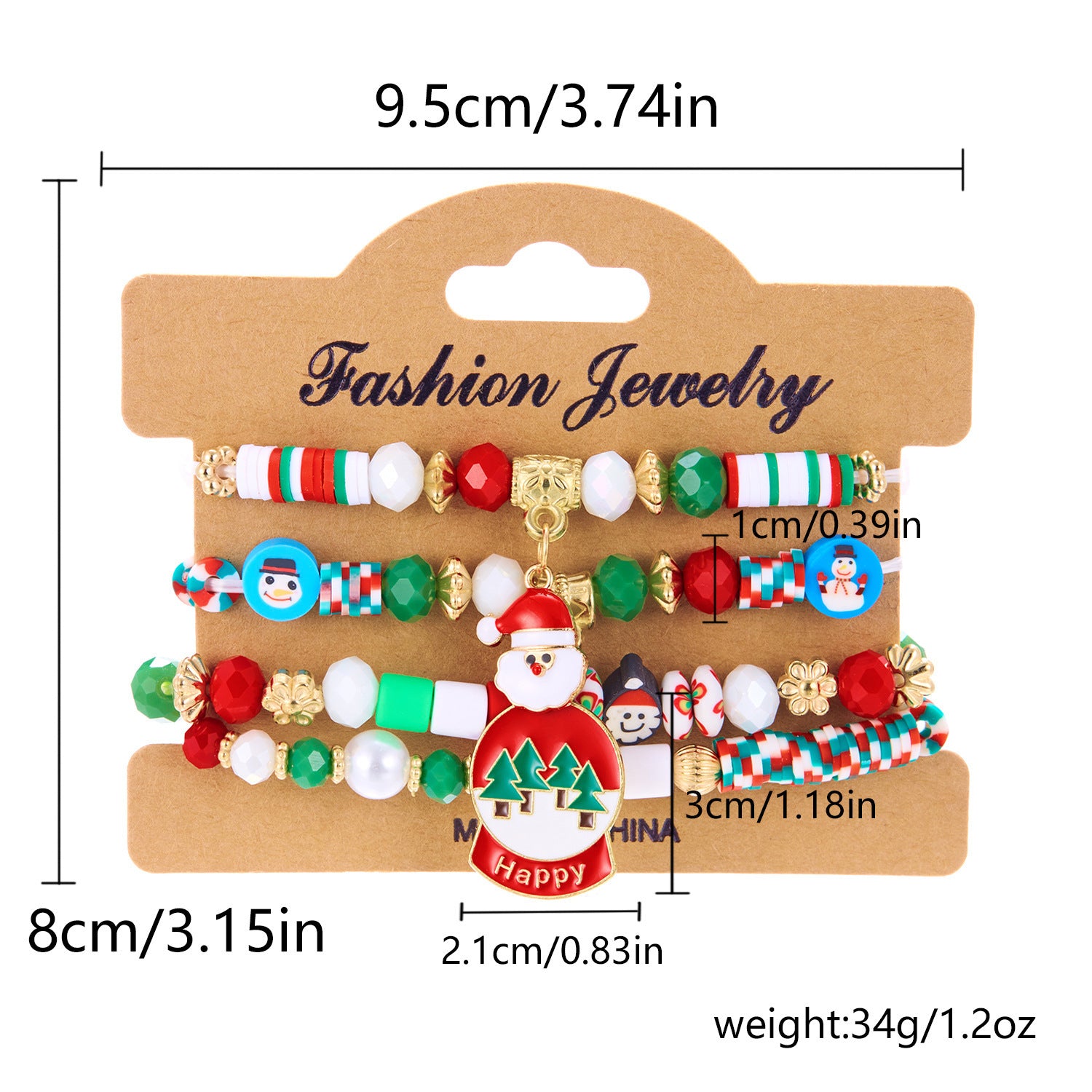 Wholesale  Christmas Colorful Acrylic Santa Elk Stretch Bracelet Christmas suit