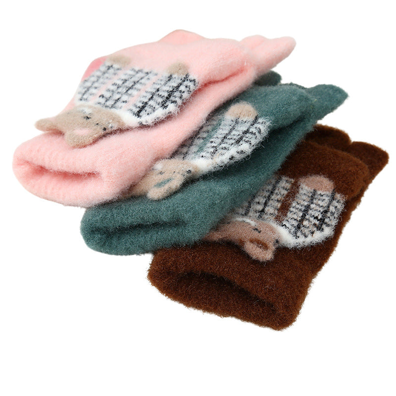 Wholesale Winter Thickened Children's Cartoon Panda Half Finger Flip Gloves