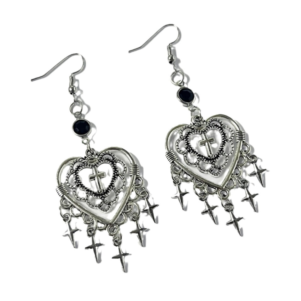Wholesale Gothic Punk Vintage Cross Heart Earrings